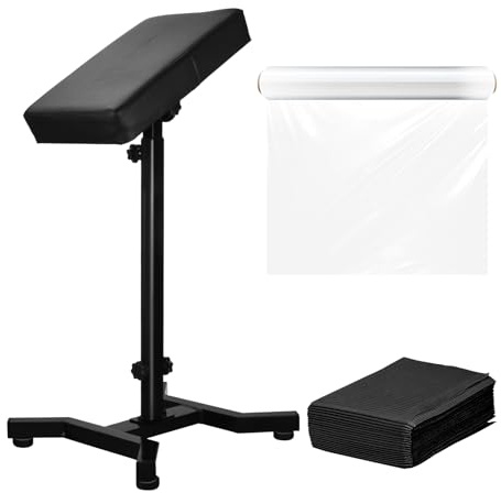 ATOMUS Armrest Stand and Legrest with Black Thicken Tattoo Pad 23.5 * 36 * 6cm Adjustable Height Chair Frame Non-Slip Base Square Pink Leather 30cm Cling film 20pcs Tattoo Tablecloth