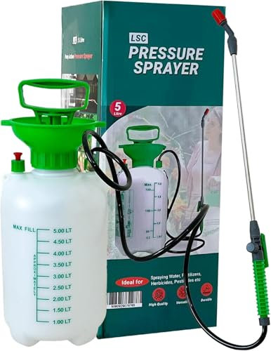 LSC - Spruzzatore a pressione da 5 l, pompa da giardino ad alta pressione con ugello regolabile, cinghia per il trasporto e manico ergonomico per diserbante, pesticidi, pulizia del patio e