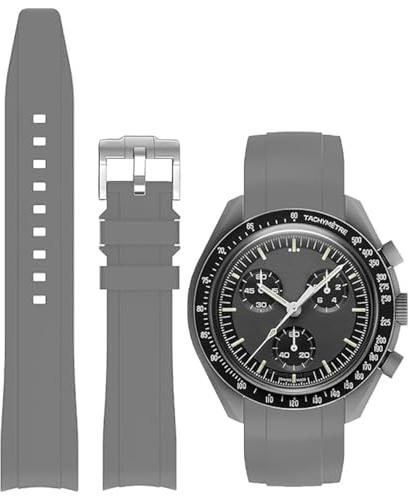 Niziruoup Silikon Armband für Omega x Swatch MoonSwatch/Rolex Uhr,Gebogenes Weiches Silikon Gummi Armband Omega x Swatch MoonSwatch Speedmaster Ersatzband Uhrenarmbänder Kautschuk 20mm