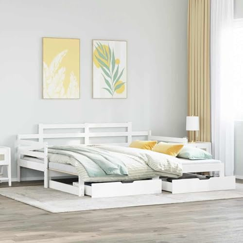 Xichuzi Tagesbett Ausziehbar mit Schubladen Weiß 90x200 cm Kiefernholz, Schlafsofa, Daybed, Bettsofa, Sofa Bed, Sofabett, Schlafcouch, Jugendbett, Bettgestell, Bettcouch - 3302238