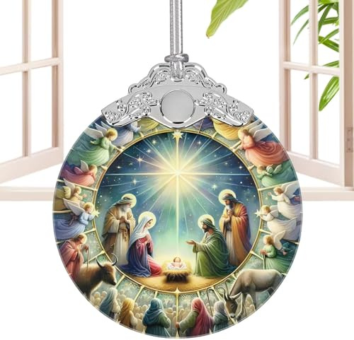 Colgante de pesebre – Collar navideño artesanal, joyas religiosas | Colgante de Navidad acrílico, colgante bendición del belén de nacimiento, colgante de la Sagrada Familia, accesorio de la