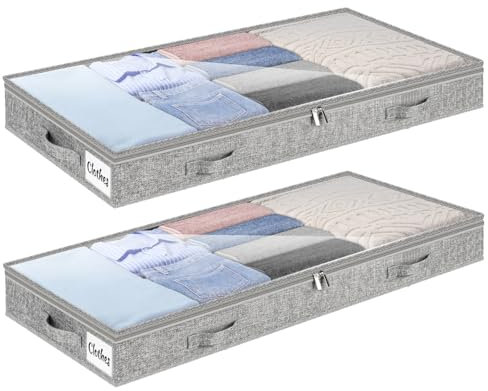 4 Inch Low Profile Under Bed Storage Drawer 2 Pack, Lightweight Underbed Clothes Storage Container Bins With NO STURCTURE, Shallow Storage Bag for Dorm & Home, With Clear Lids & Water-Resistant Fabric