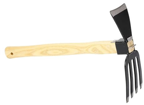 FTVOGUE Zappa per Coltivatore Manuale, Zappa Giardinaggio in Acciaio al Carbonio con Manico in Legno per Diserbo, Raccolta, Scavo