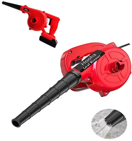 Hooha Aspirateur à feuilles et souffleur avec cordon en caoutchouc souple de 137 cm pour déneigement 1000 W Puissant souffleur 1,3 kg Aspirateur à main 200 km/h avec 2 accessoires et sac à poussière