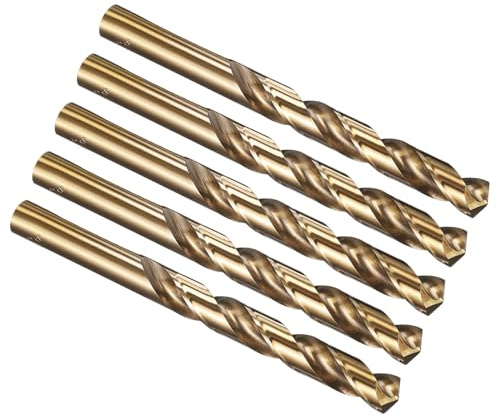 PATIKIL 12mm Drill Bit M35 Cobalt 5% High-Speed Steel 5 Pack | Jobber Straight Shank 135° Gold Finish for Stainless Steel Hard Metal
