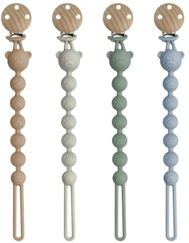 CNMTCCO Cravatta in silicone, 4 clip per ciuccio in silicone, gancio per ciuccio, sicuro e senza gocce, morbido e durevole, senza BPA, adatto ai biberon per bambini, dentizione