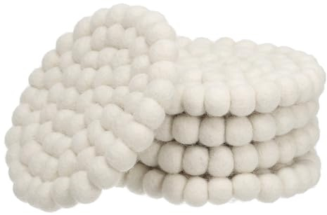 PATIKIL Set of 5 Round Wool Felt Coasters, Absorbent Cute Desk Coaster for Drinks Handmade Felt Table Decor Fun Merino Wool Pads for Bar Home Office Restaurants, White