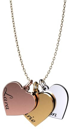Generisch Personalisierte Halskette mit Gravur | Herzen mit Namen der Kinder | Geschenk Mama | Gold, Silber, Roségold | Edelstahl Wasserfest | Made in Germany