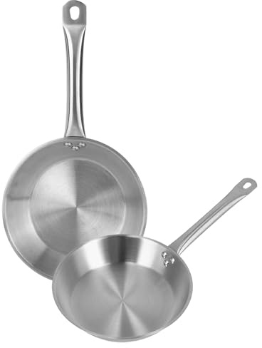 Well Home Lot de 2 poêles Ø30Ø34 cm en acier inoxydable, adaptées pour l'induction et sans antiadhésif