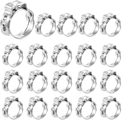 Songella Colliers de Serrage à Une Oreille 7-8.7mm Pince de Tuyau en Acier Inoxydable Colliers de Serrage à Sertir pour Sécuriser les Tuyaux 20 Pièces