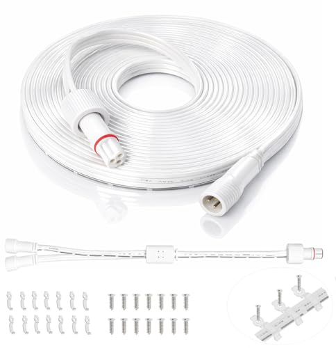 16FT Permanent Outdoor Lights Extension Cable, 3-Pin IP68 Waterproof Extension Cord with Y-Splitter, Compatible with Go-ve Outdoor Lighting System, Garden Patio Deck Light Wire
