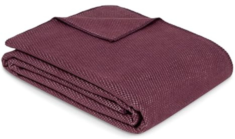 Ibena Charlotte Bio Strickdecke 140x200 cm - 100% Baumwolle, Made in Germany, Baumwolldecke mit Struktur Burgundy