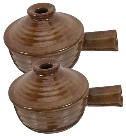 Hohopeti 2piezas Cuenco Japonés para Sopa de Gres Cuenco de Barro Apto para Microondas con Tapa para Sopas Guisos y Arroz para Uso Cocina y Servir
