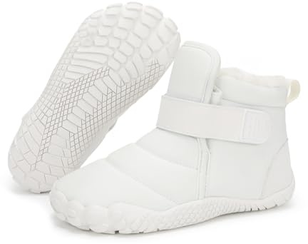 JYukaichen Inverno Stivali da Neve Ragazza Bambini Scarpe Barefoot Fodera Calda Confortevole Antiscivolo Esterno Interno Trekking Scarpe per Camminare, EU25-36, bianco, 29 EU