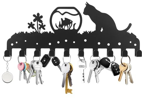 Schlüsselbrett Schwarz, Schlüsselhalter mit 10 Schlüsselhaken für die Wand, Metall Schlüsselboard, Schlüsselregal, dekorativ Schlüsselaufhänger für Flur Schlafzimmer Schlüsselaufbewahrung Organizer