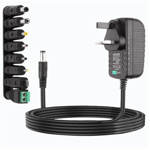 Universal Power Supply Cable Adapter 12V 3A 36W AC to DC 100-240V 50/60Hz 5.5x2.1mm with 8 Replacement Tip Multi Charger for Camera Router LED Strip Lights Laptop Monitor TV Box Printer