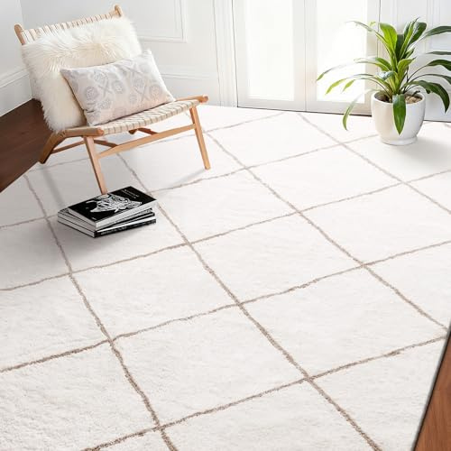 VEVOR Indoor Plush Area Rugs 8 x 10 ft, Plush Carpet for Bedroom Area Rugs Furry with Long Plushs Pile, Thick & Durable High-Pile Rug for High-Traffic Areas, Non-Shedding & Non-Slip Backing, Beige