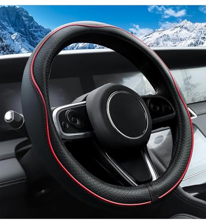 Flaconi Funda Volante Coche,Funda Volante Coche Universal,Accesorios Coches Interior Decoracion,Protección del Volantes,Apto para Volantes con un Diámetro Exterior de 37 a 38 cm (Negro-Rojo)