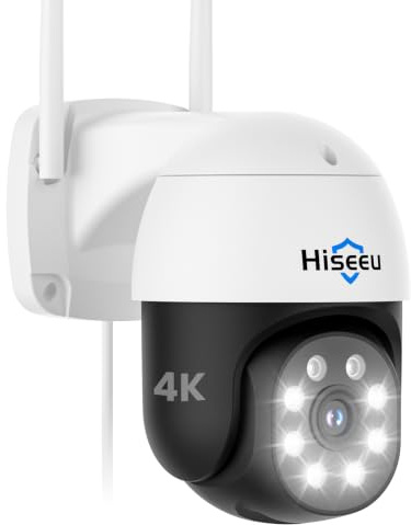 Hiseeu 【4K+Auto Tracking Security Camera Outdoor with Color Night Vision, 4K PTZ Digital Zoom Wifi Security Camera 360° View CCTV Camera with 2-Way Audio,Auto Cruise,Remote Access,IP66 Waterproof