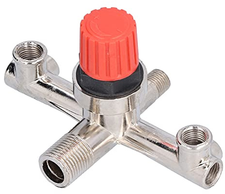 TOPINCN Metal Valve Double Outlet Air Compressor Switch Tube with Fast and Intuitive Decompression, Aluminium + Plastic