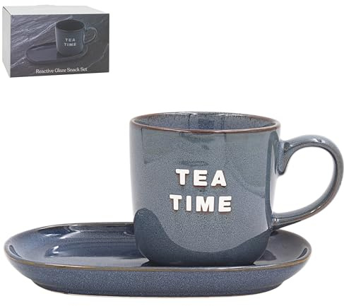 Lesser & Pavey Just Saying Tea Time Reactive Glaze Snack Set | Tea, Coffee & Snacks, Mug & Plate Set, Bone China, Home, Office, Gifting