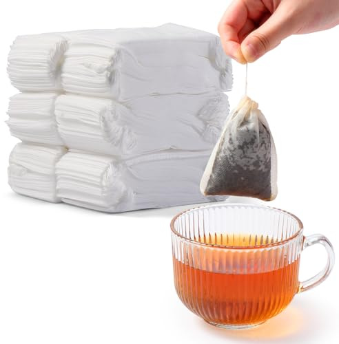 Diboniur 600 Pièces Sachet The a Remplir Jetable en Tissu Non Tissé, 7 × 9 cm Sachet de The a Remplir Jetable avec Cordon de Serrage pour Thé En Vrac, Café, Thé de Fleurs, Herbes, Epices, Lavande