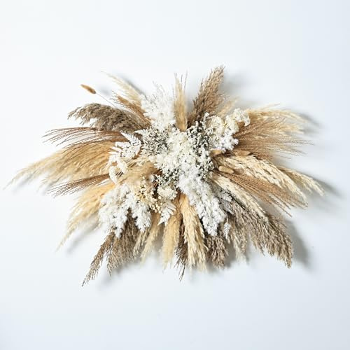 Kit fai da te con erba della pampa essiccata, fiori secchi naturali con canne, coda di coniglio, ortensia conservata, da appendere alla parete, per casa, ufficio, decorazione per matrimoni