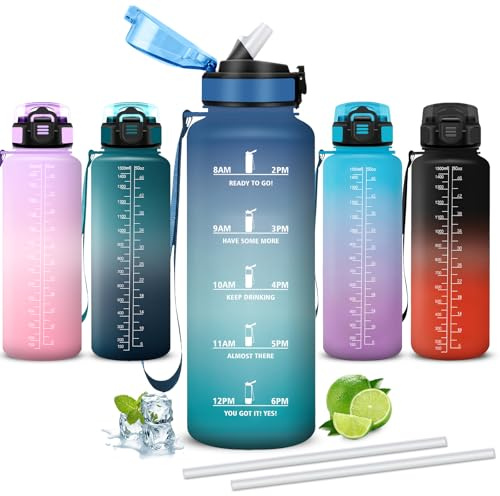 Mujigaga Borraccia 1,5 litri, Borraccia con Cannuccia, Senza Perdite, Borraccie Palestra, Facile da Pulire, Borracce Con Slogan Motivazionale, Borracce per Fitness, Calcio, Pilates, Escursionismo
