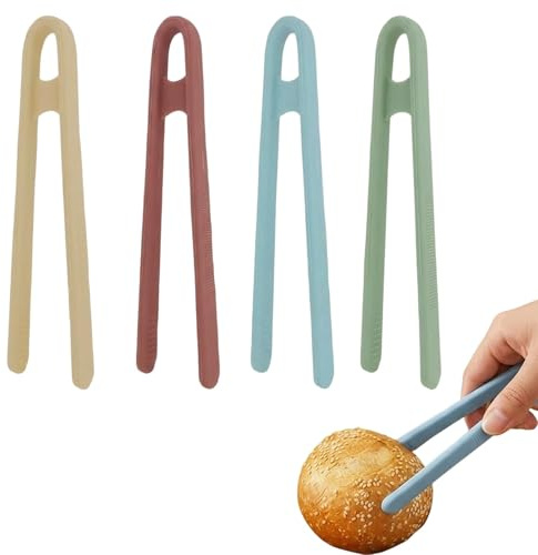 4 Pcs Silicone Tongs, Set of 4 Kitchen Tongs, Measuring 140 by 10 mm, Toaster Tools and Small Tong for Everyday Use, Plastic Tong with V-Shaped Design in Muted Colours