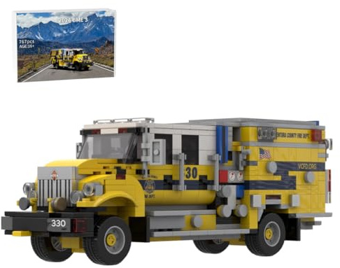 XKlemBauklode MOC-243349 Löschgruppenfahrzeug Waldbrand Bausteine Set, 767 Teile Baufahrzeug-Modellbausatz für Erwachsene, Feuerwehr Auto Klemmbausteine, Feuerwehrmann Geschenk für Erwachsene