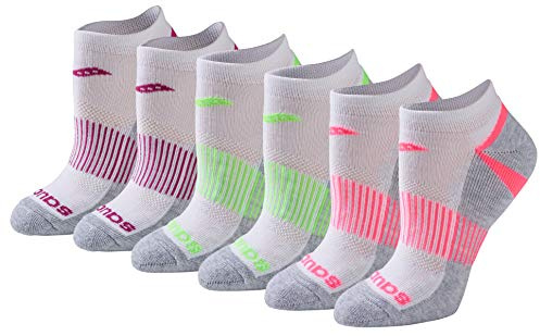 Saucony Women's RunDry Performance Selective Cushion Socks, Available in S-L (6, 12 Pairs ), White Assorted (6 Pairs), Medium