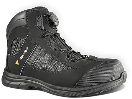 Rock Fall Ohm Black Electrical Hazard Steel Toe Cap Black Boot, Water Repellent Safety Boots, SRC Slip Rated Work, Protective Midsole and Non-Metallic UK 6
