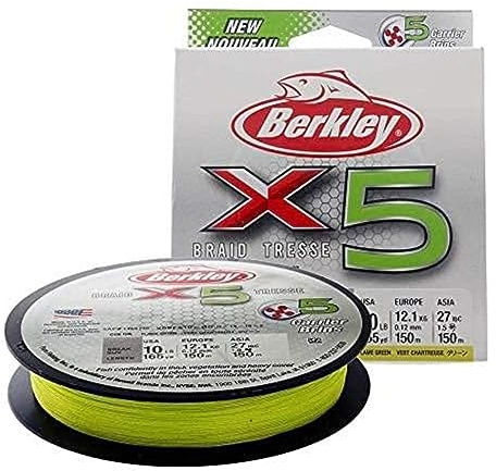 Berkley X5 Geflochtene Schnur, 7.6kg| 165yd | 150m, Fluro Grün
