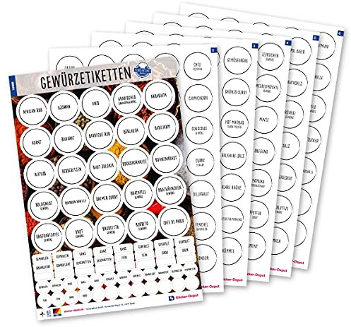 248 Gewürzetiketten rund 38mm transparent | Selbstklebend + Wasserfest | Gewürzaufkleber Sticker für Gewürzgläser, Dosen und Regale