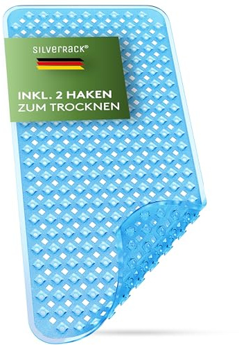 SilverRack Dusch- och badkarsmatta DermaSensitivo Diamond 100 % BPA-fri (blå) – badkarsinsats halkfri 88 x 40 cm för barn och baby – halkfri matta badkar | Badkar BPA-fri för barn och spädbarn, duschmatta mögelresistent, maskintvättbar, badmatta halkfri
