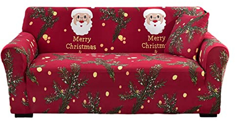 Yusheng Fundas para Sillas Navideñas - Funda para Sofá de 3 Plazas con Estampado Digital, Protector para Muebles, Decoración Navideña, Lavable