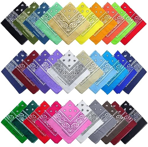 Tergy 30PCS Bandanas Unisex Paisley Bandanas Bulk Multi-Purpose Headband Cowboy Head Wrap Scarf for Women Men Boys Girls (Mixed Color)