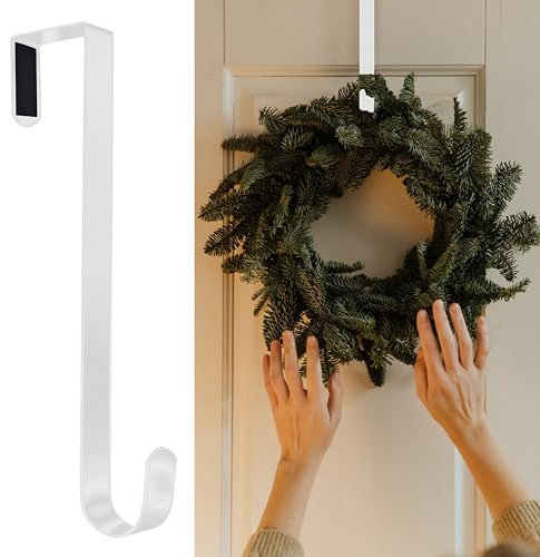SR ESSENTIALS Wreath Hanger for Front Door, 12 Wreath Door Hanger, Perfect for Halloween, Wedding & Christmas Decorations Over Door Hanger (1Pc White)