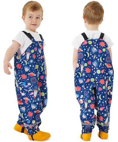 Domueay Salopette Impermeabili Bambino pantalone Pioggia Leggero Traspirante Antipioggia Antivento Fango Riflettente per Ragazzi 5 Anni, 110-116 Blu scuro