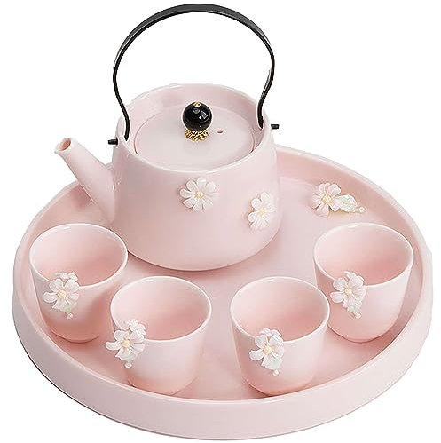 ZDEZHI Teeservice aus Porzellan, 6-teilig, süß mit Teekanne und 4 Teetassen, chinesische Teetassen, Tee-Geschenksets mit Geschenkbox für tolle Geschenke für Tee, Milch, Kaffee, Rosa C