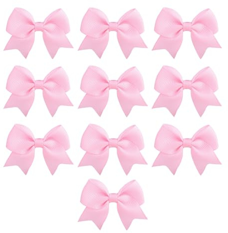 10 Pcs Mini Bows, Hair Bows for Girls Grosgrain Ribbon Alligator Clips (Pink)