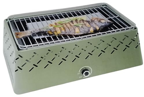 Barbecue a Carbone Portatile con Sistema di Ventilazione Antifumo odori griglia compatto per campeggio pic nic da Tavolo 45x28 cm a Batterie