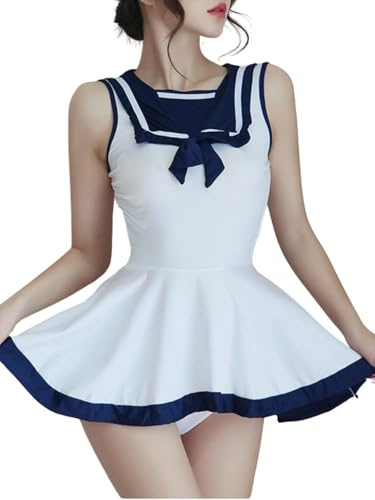 MIZSPISE Disfraz Sexy Colegiala Lenceria Mujer Hot Vestido Cosplay Anime Ropa Marino Lingerie Lencería Pareja Dormir Juego de Rol Babydoll Halloween Fiesta Campus Niña Conjunto