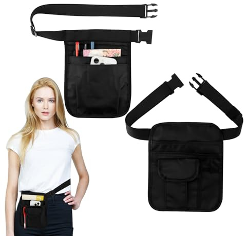 IUYYPU Servierschürze, schwarz, verstellbarer Hüftgurt mit Taschen für Restaurant und Küche, Mehrzwecktasche, Kellnerzubehör, 2 Stück