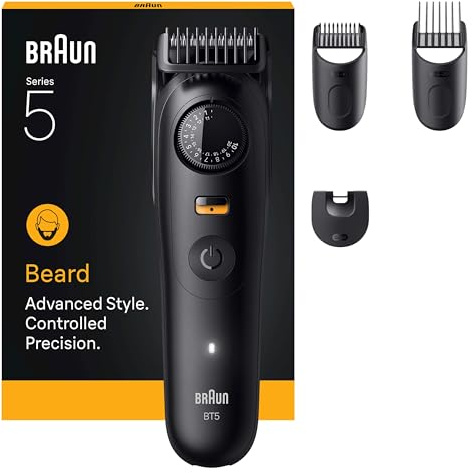 Braun Series 5 Barttrimmer, +4 Stylinggeräte, extrem scharfe Klinge, 120 Minuten Laufzeit, PrecisionWheel Graduierung für präzise Justierung und Arretierung, BT5520, Schwarz