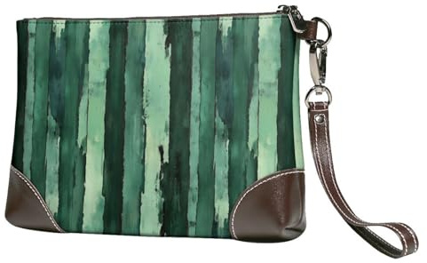 Novastar Small Clutch Purses for Women - Cactus Green Stripes Print Leather Fashion Wristlet Wallets with Wrist Strap