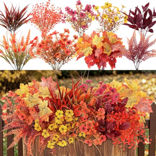 SOMYTING 12-pack konstgjorda höstblommor UV-beständiga höstväxter höstväxter bleknar inte konstgjorda höstblommor inomhus utomhus trädgård veranda