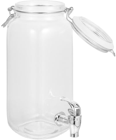 TOGEVAL Dispensador de Bebidas con Grifo 1l de Vidrio, Tarro para Jugo y Botella de Vino, Barril con Tapa para Uso en Fiestas y Restaurantes