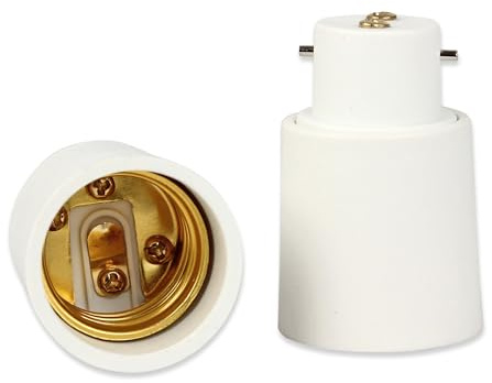 FISHTEC - Adaptateur de Douille B22 vers E27 - Lot 2 Convertit le Culot l'Ampoule Baillonette en Vis Normes CE RoHS Supporte 100 W Plastique PBT