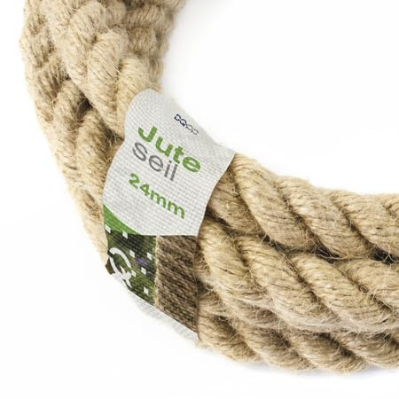DQ-PP Jute Rope – 40 m – 24 mm thick – Natural Brown Natural Fibres Cord – DIY Decoration – Macrame – Garden Tug of War Handrail